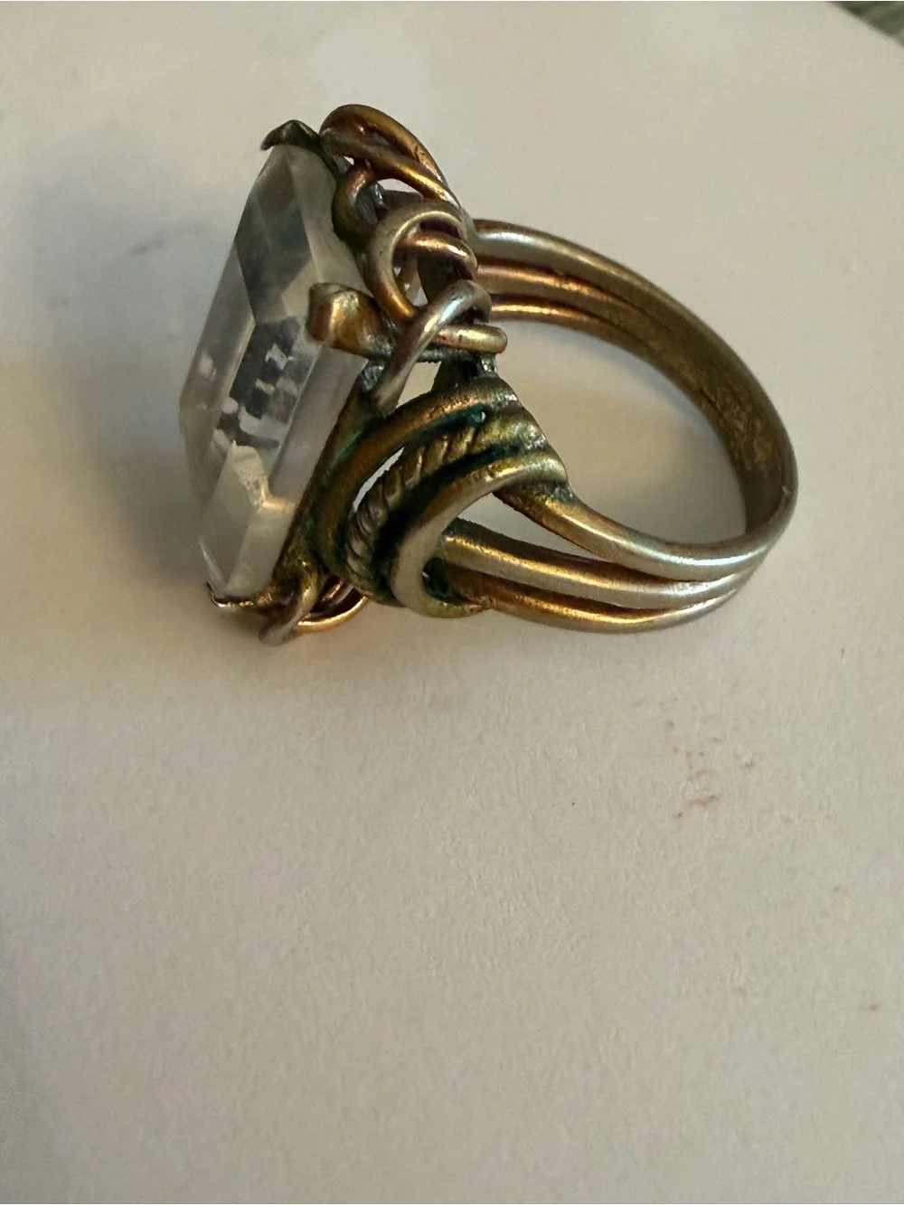 Vintage-Style Clear quartz Statement Ring in Gold Tone setting GUC